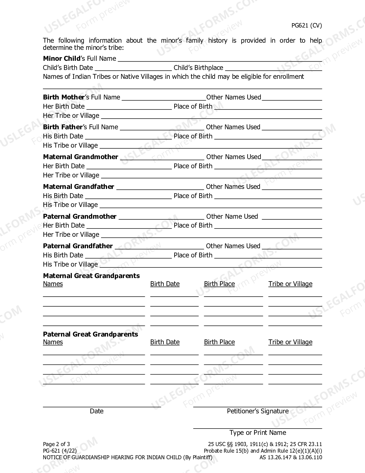 Alaska Notice of Guardianship Hearing For Indian Child by Petitioner