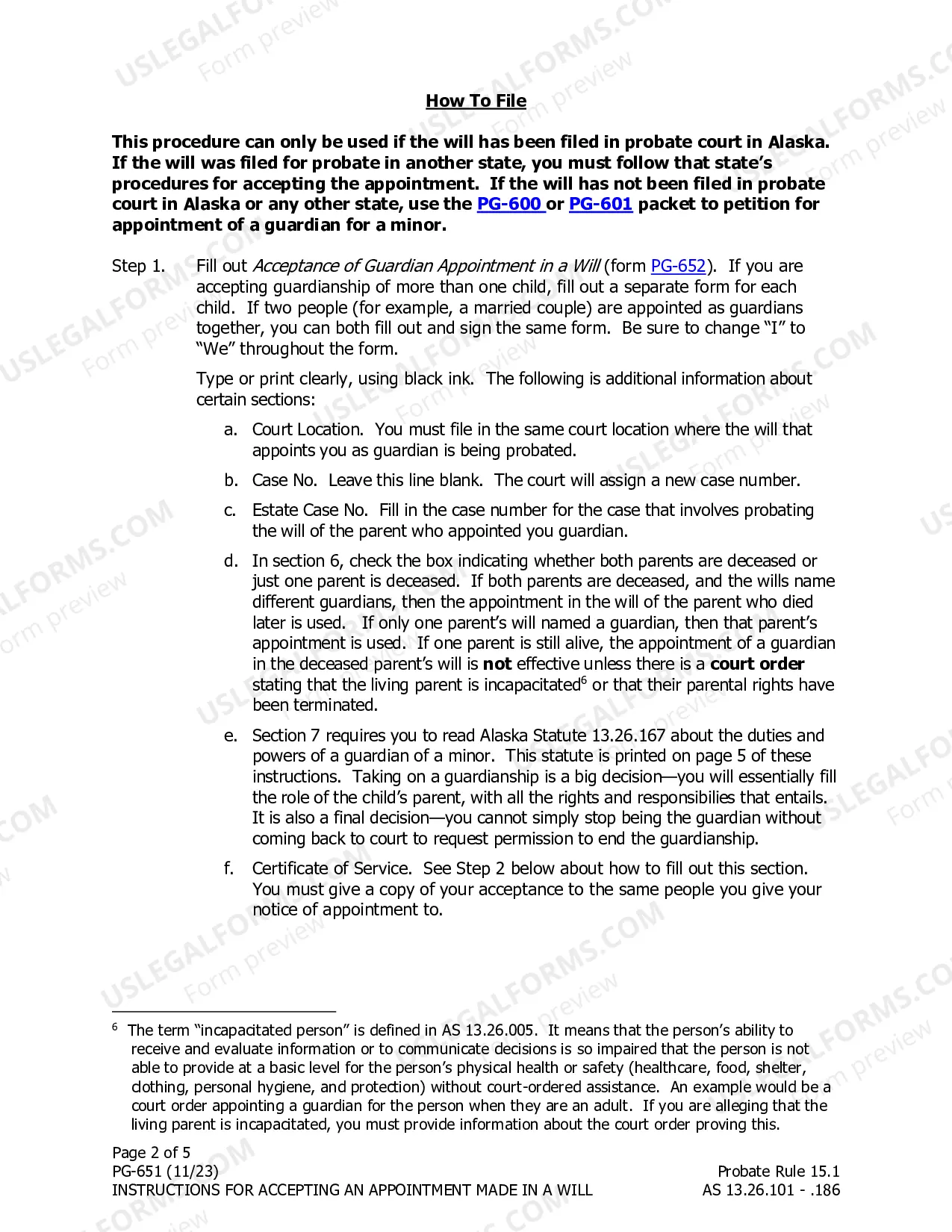 Preview Instructions for Accepting Guardianship Appointment Made in a Will