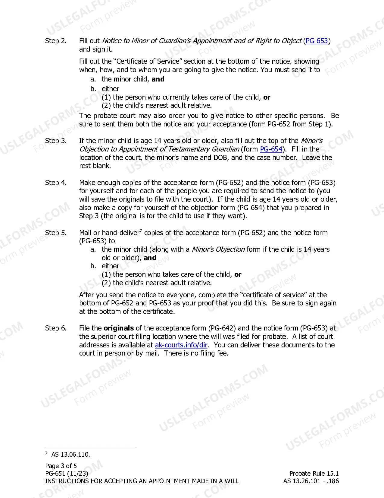 Preview Instructions for Accepting Guardianship Appointment Made in a Will