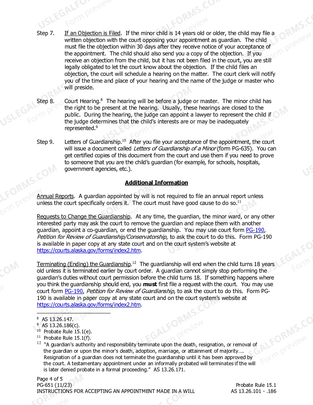 Preview Instructions for Accepting Guardianship Appointment Made in a Will