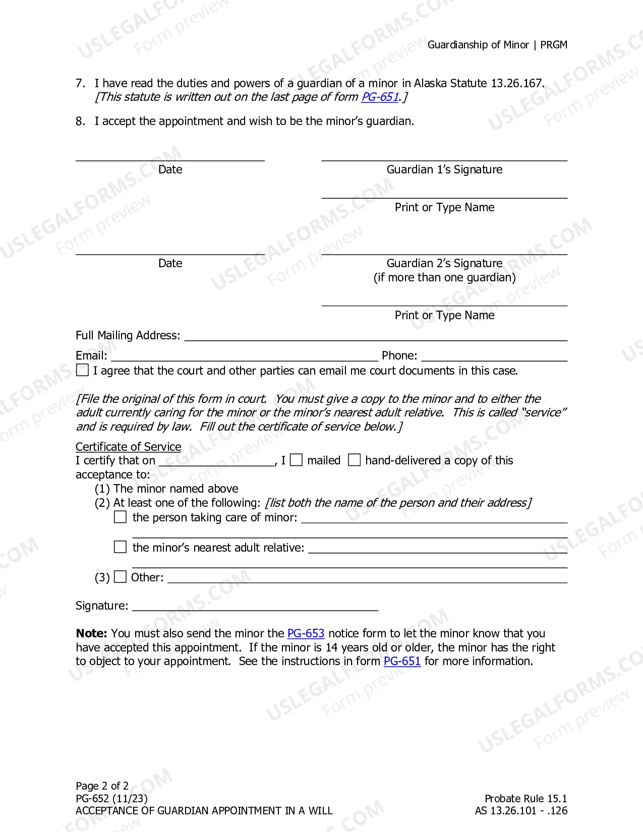 Preview Guardians Acceptance of Appointment in a Will