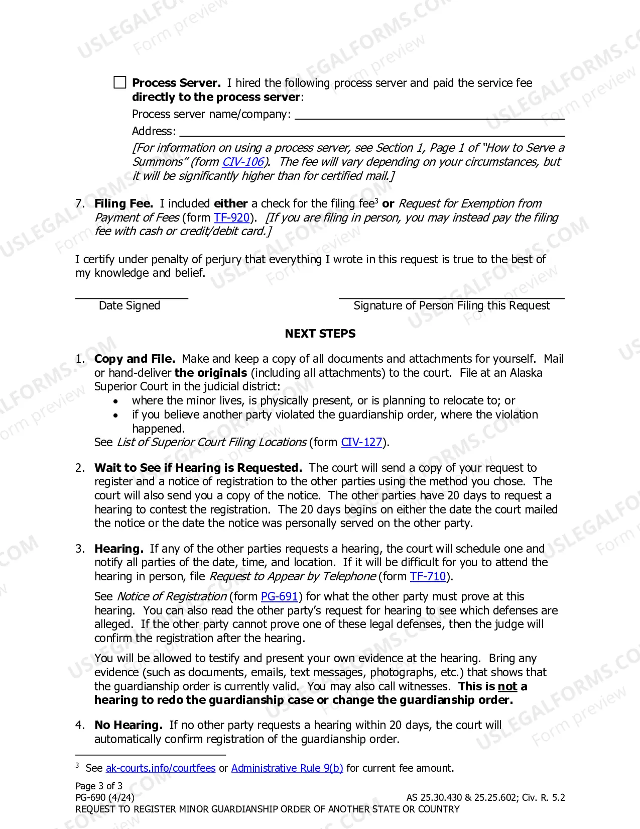 Preview Request to Register Minor Guardianship Order of Another State or Country