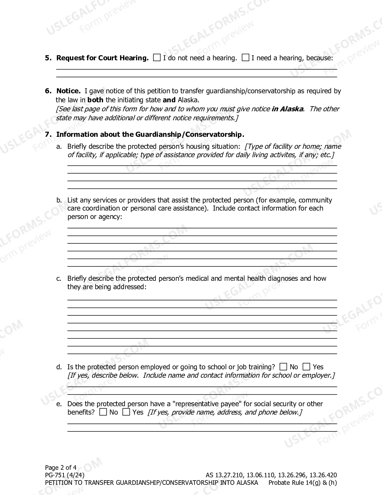 Preview Petition to Transfer Guardianship Conservatorship Into Alaska