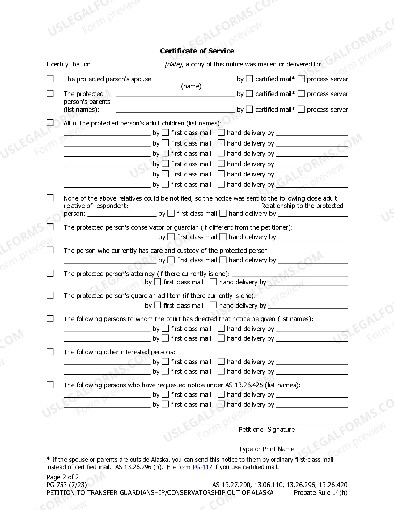 Preview Petition to Transfer Guardianship Conservatorship Out of Alaska