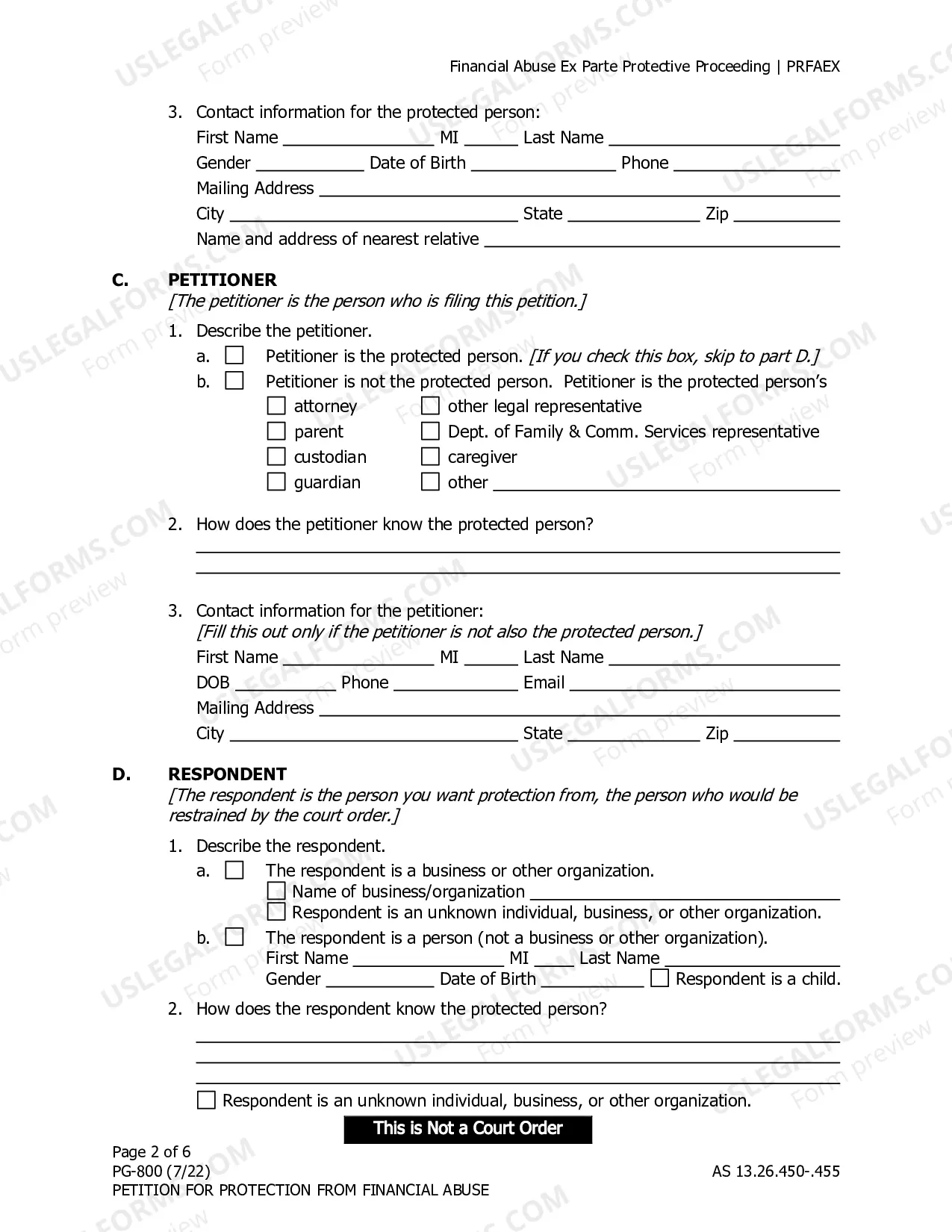 Preview Combined Petition for Protection from Financial Abuse and Law Enforcement Information Sheet