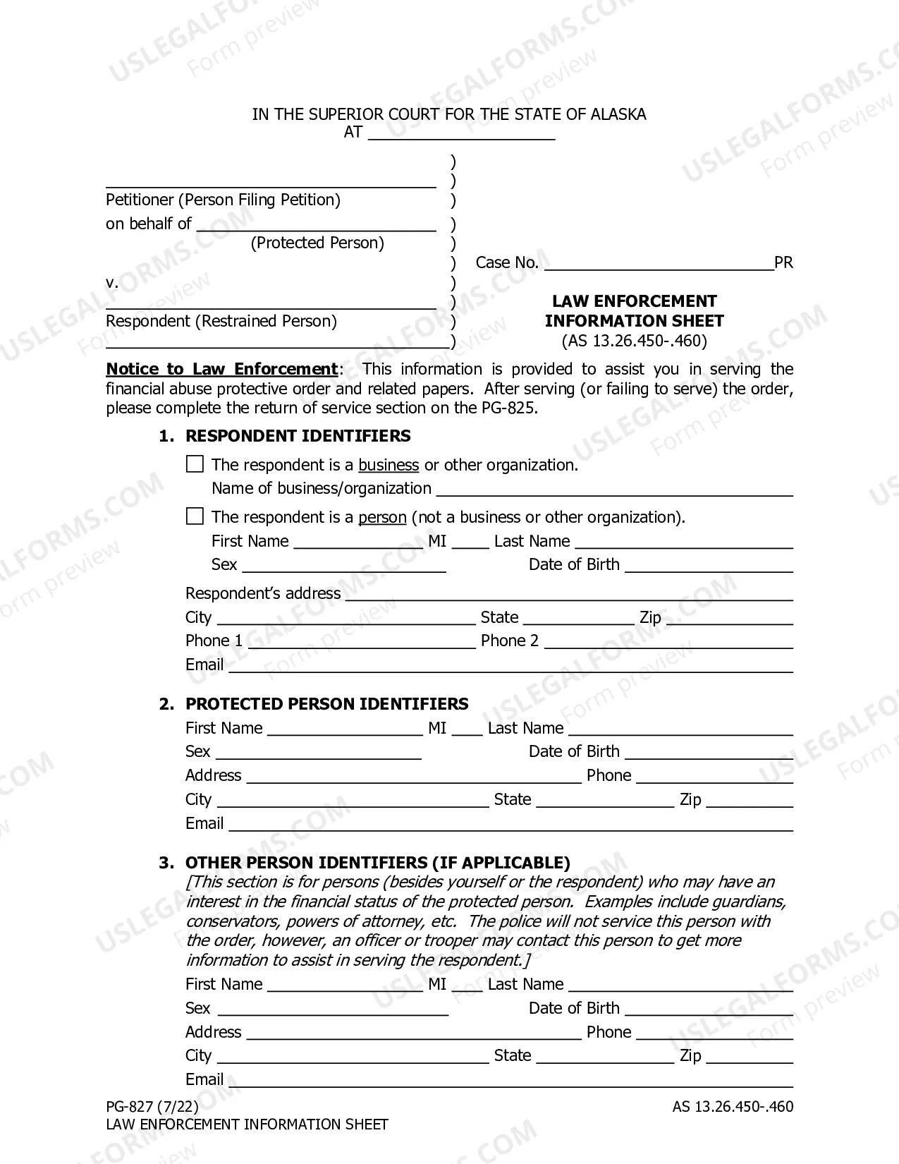 Preview Combined Petition for Protection from Financial Abuse and Law Enforcement Information Sheet