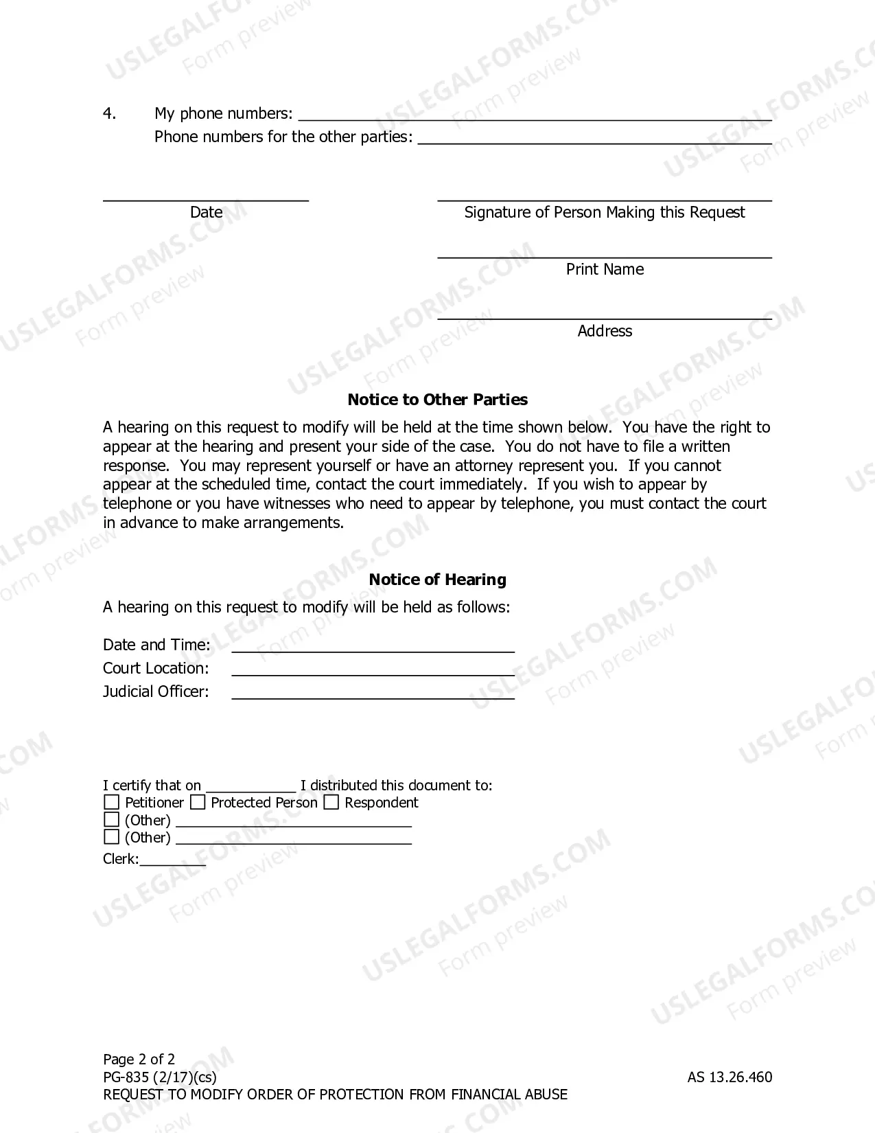 Preview Request to Modify Order of Protection from Financial Abuse