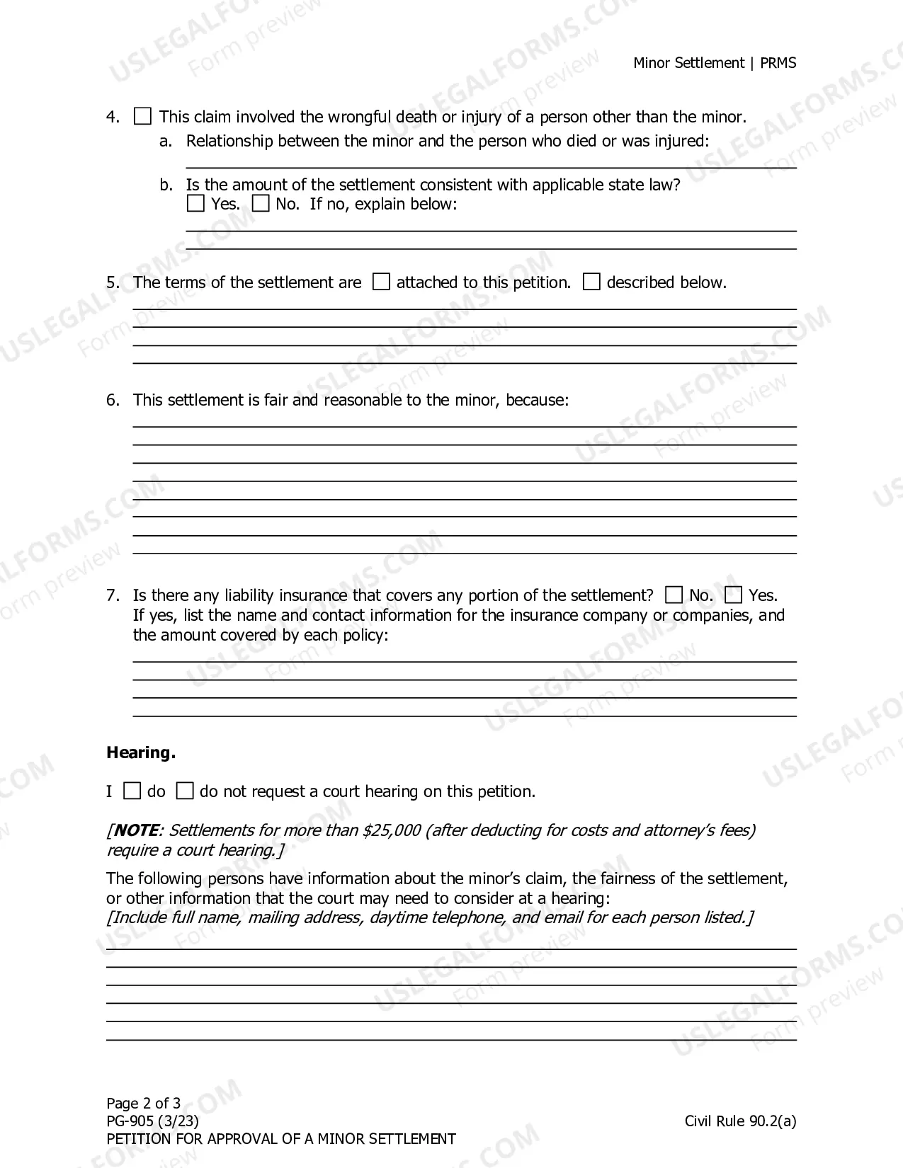 Preview Petition for Approval of a Minor Settlement