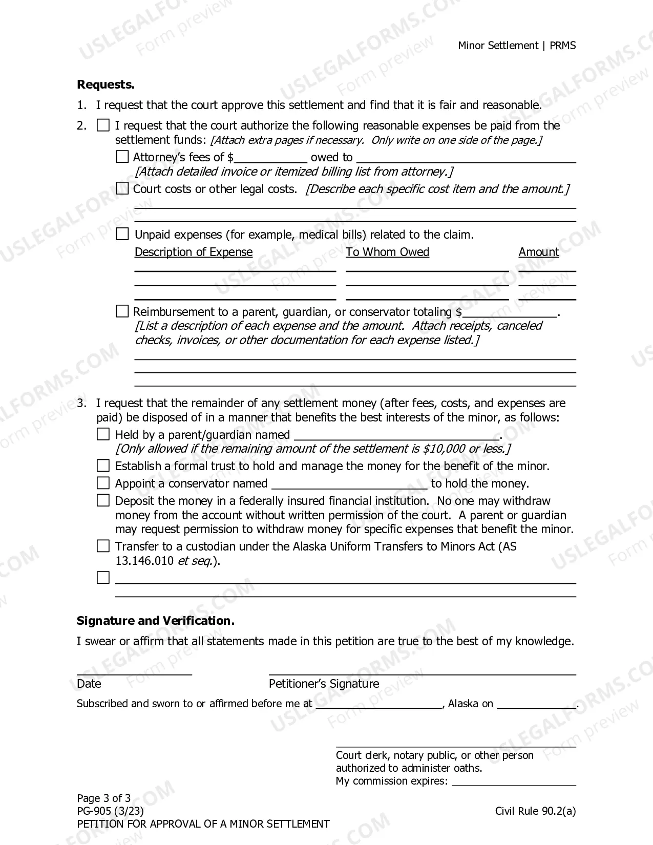 Preview Petition for Approval of a Minor Settlement