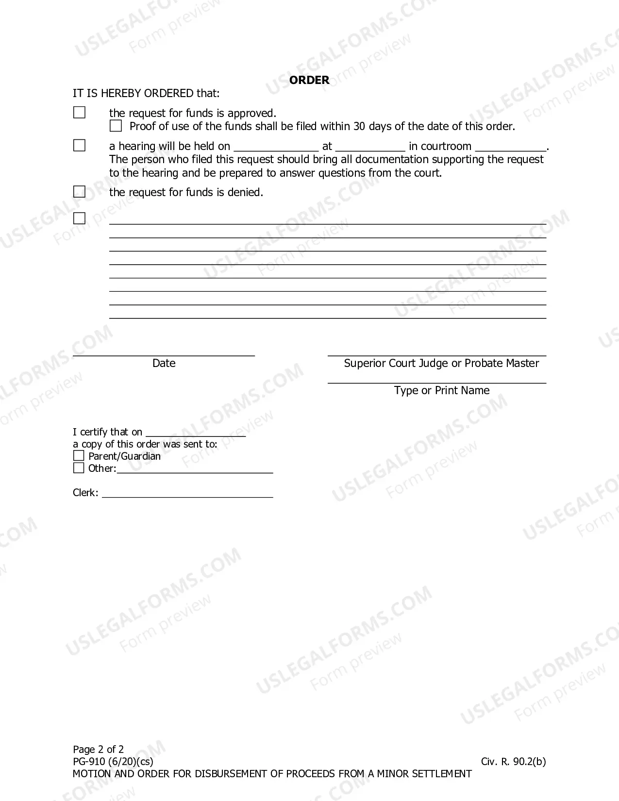 Preview Request for Disbursement of Proceeds from a Minor Settlement