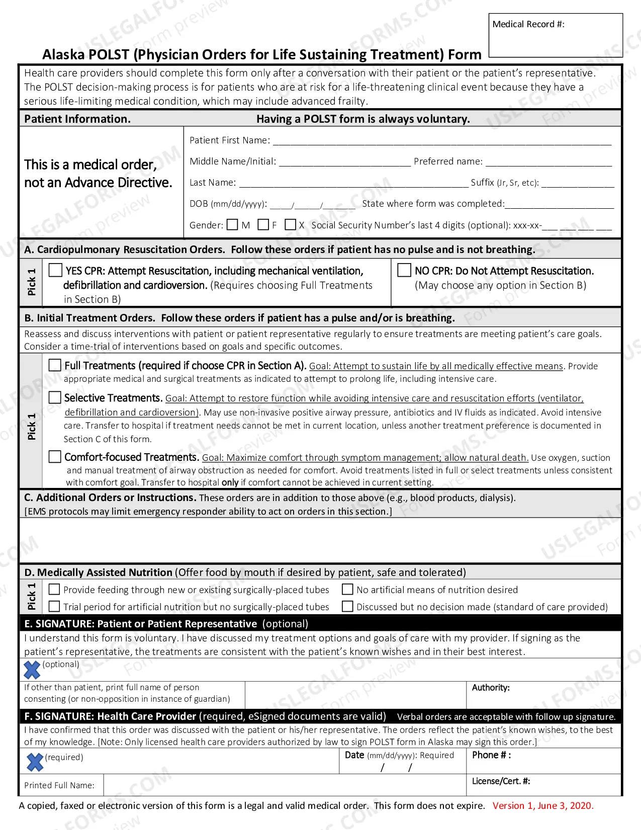 Preview Alaska Physician Orders for Life Sustaining Treatment
