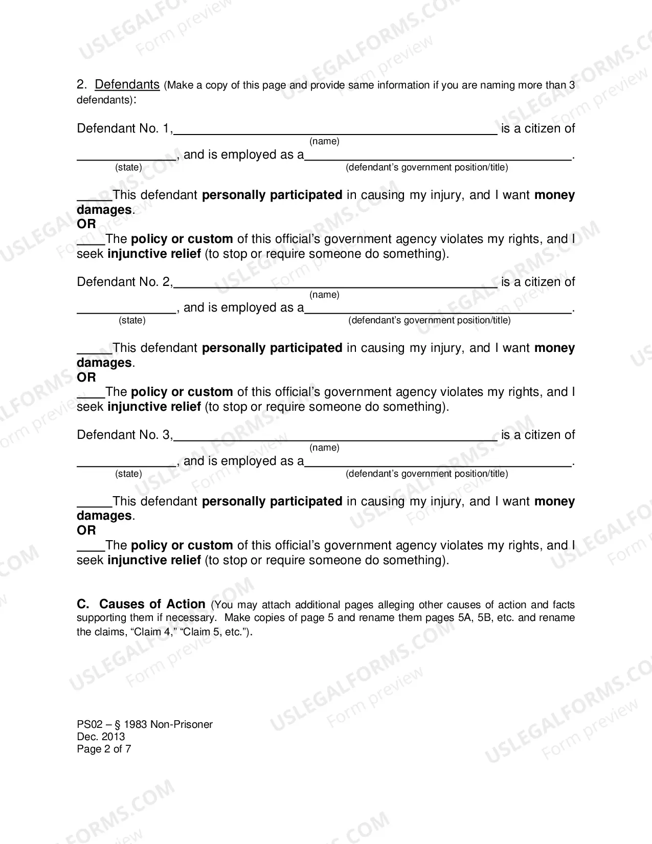 Preview Civil Rights Complaint Form for Non-Prisoner