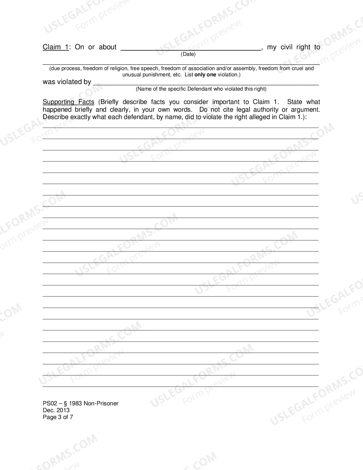 Preview Civil Rights Complaint Form for Non-Prisoner