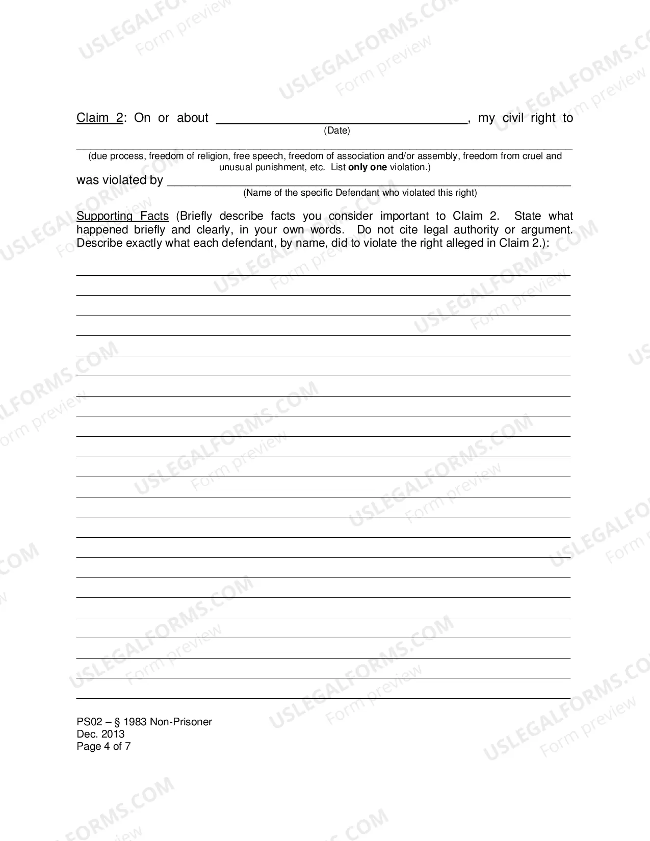 Preview Civil Rights Complaint Form for Non-Prisoner
