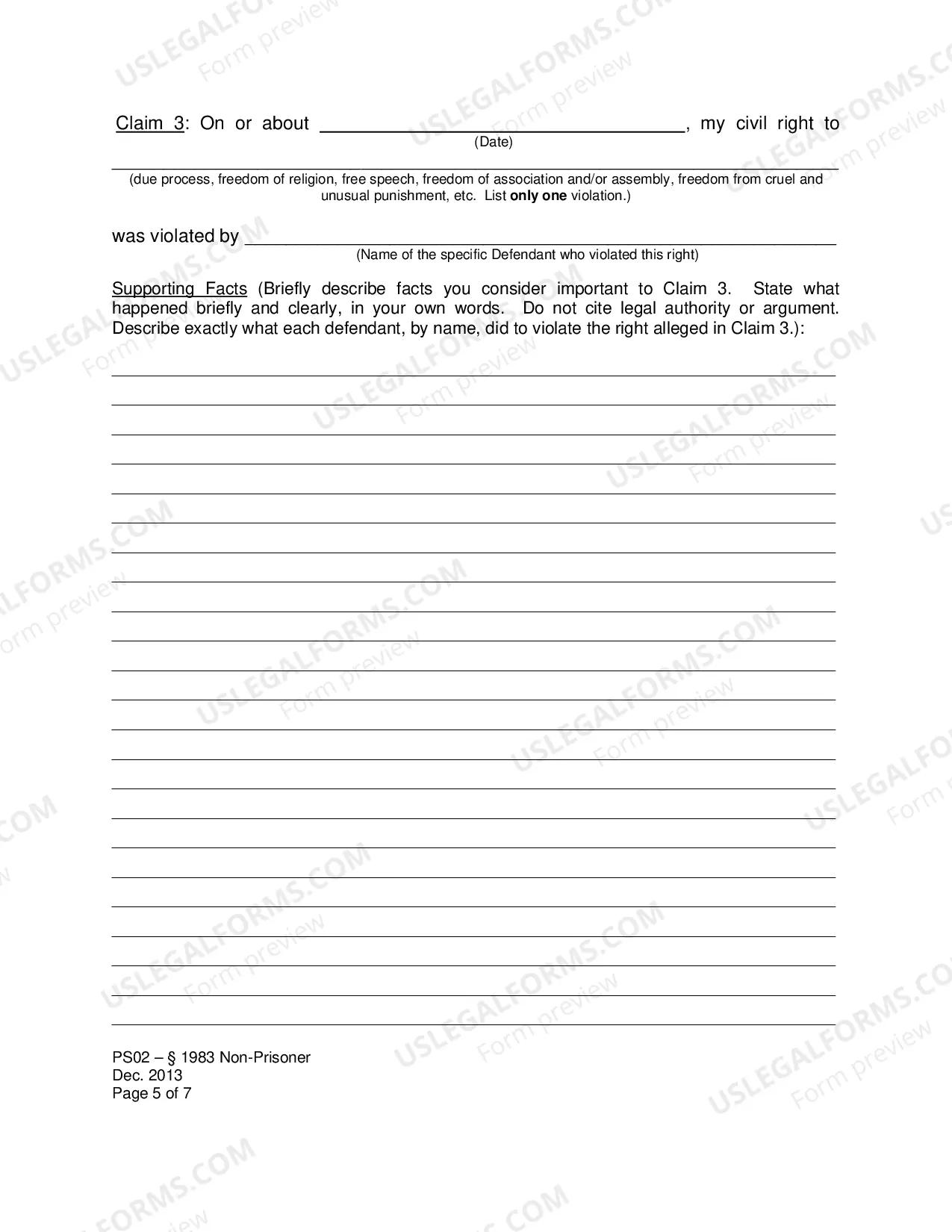 Preview Civil Rights Complaint Form for Non-Prisoner