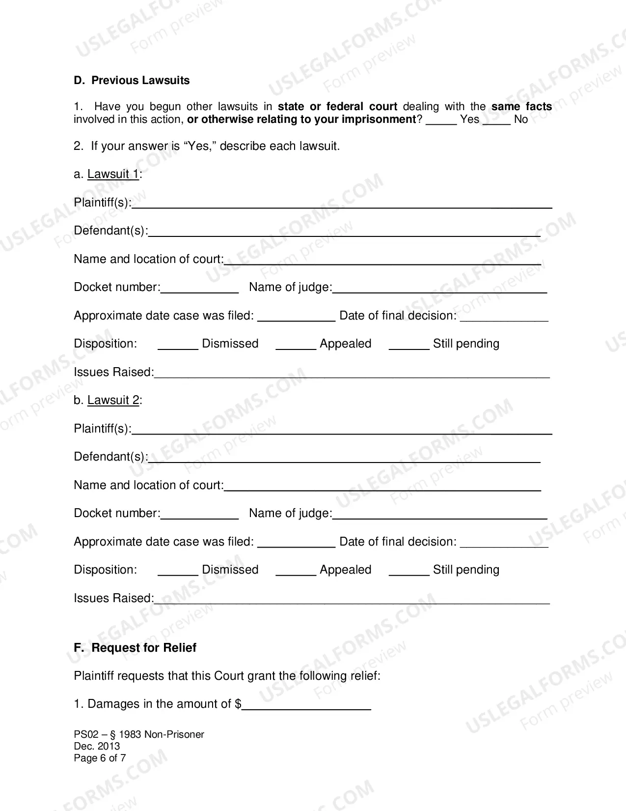 Preview Civil Rights Complaint Form for Non-Prisoner