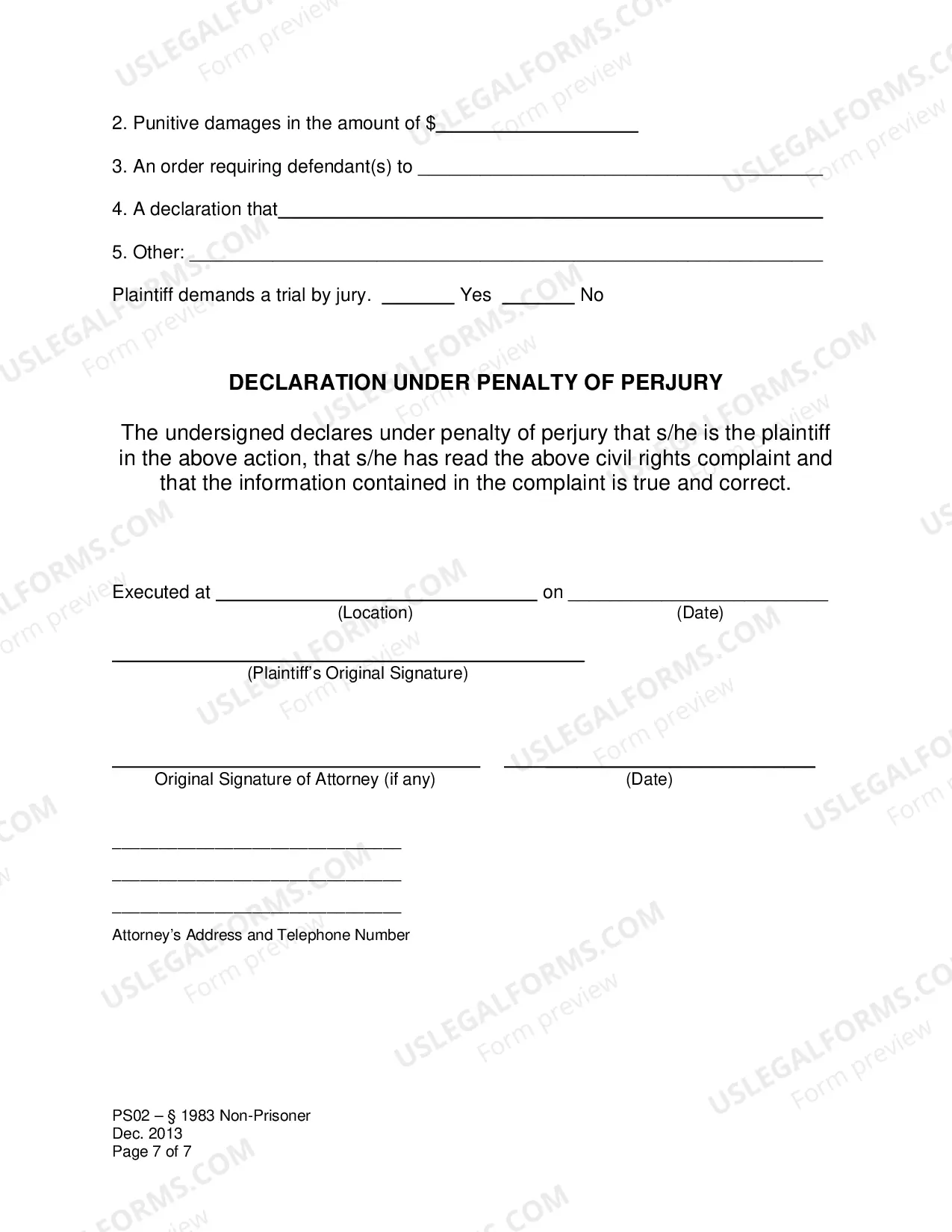 Preview Civil Rights Complaint Form for Non-Prisoner