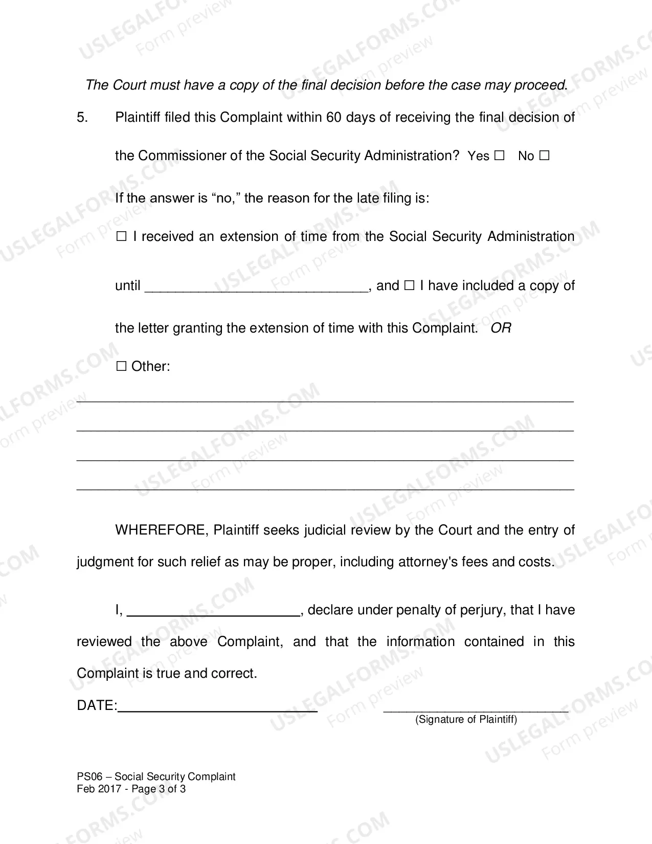 Preview Social Security Complaint