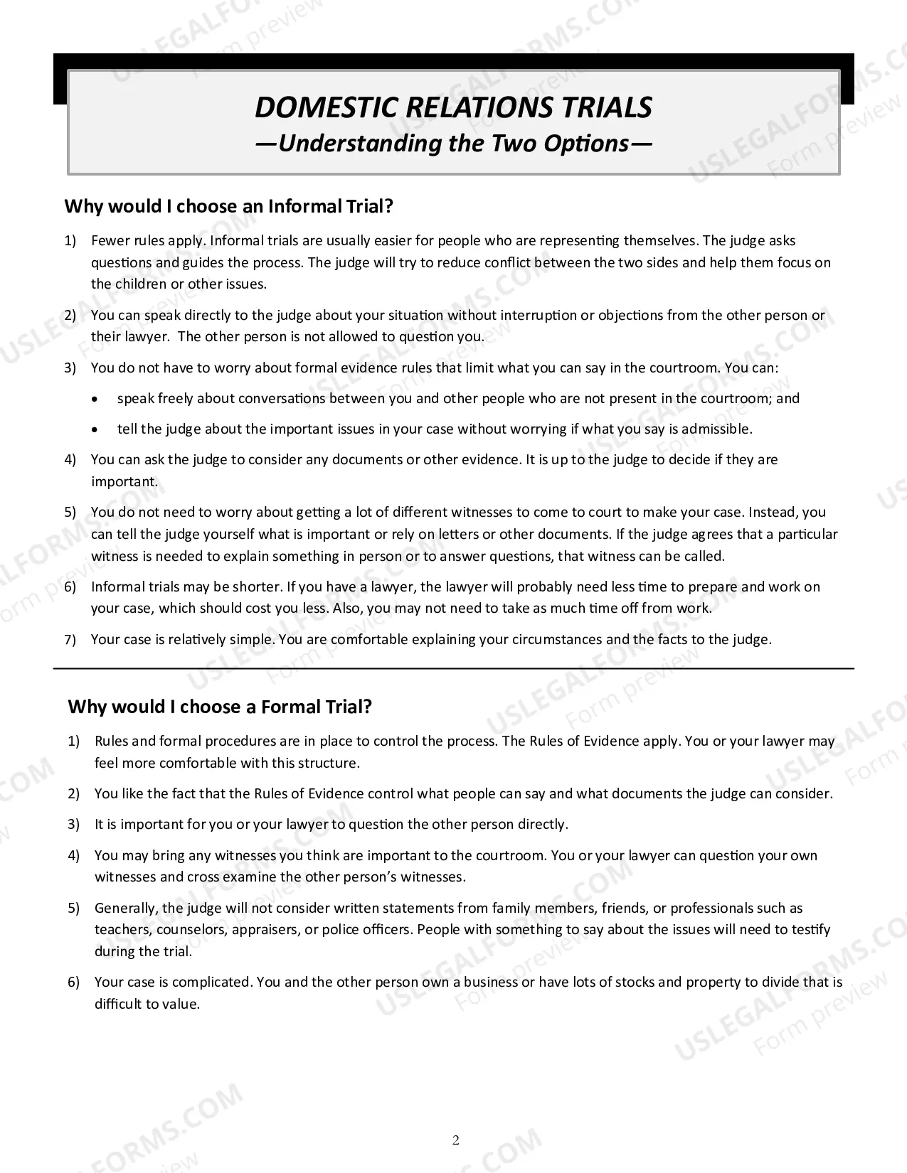 Preview Domestic Relations - Informal vs. Formal Trial