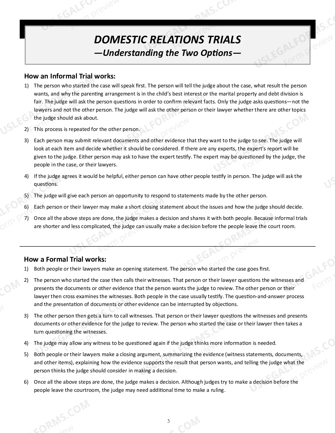 Preview Domestic Relations - Informal vs. Formal Trial