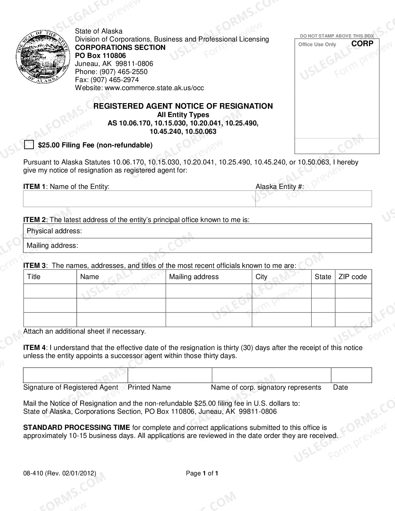 Preview Registered Agent Notice of Resignation (All Entity Types)
