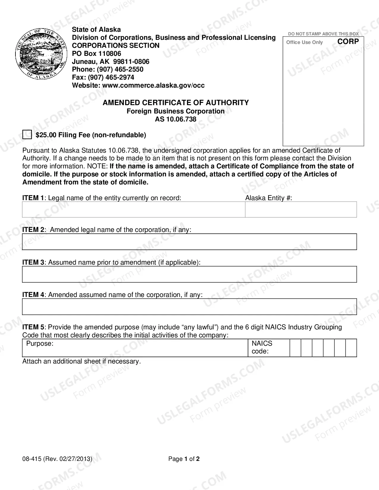 Preview Amended Certificate of Authority Foreign Business Corporation