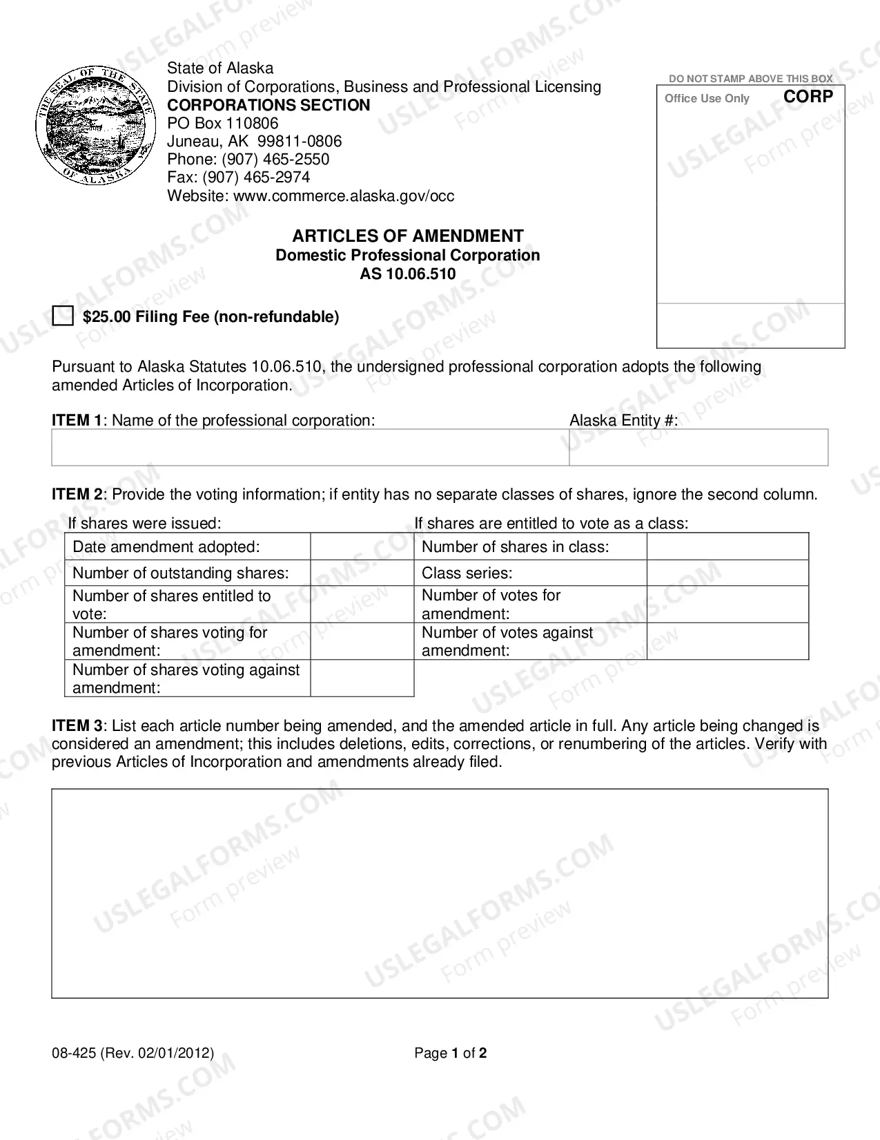 Preview Articles of Amendment (Domestic Professional Corporation)