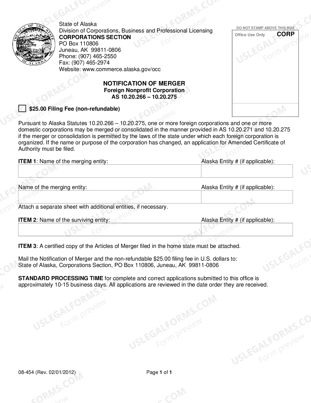 Preview Notification of Merger (Foreign Nonprofit Corporation)