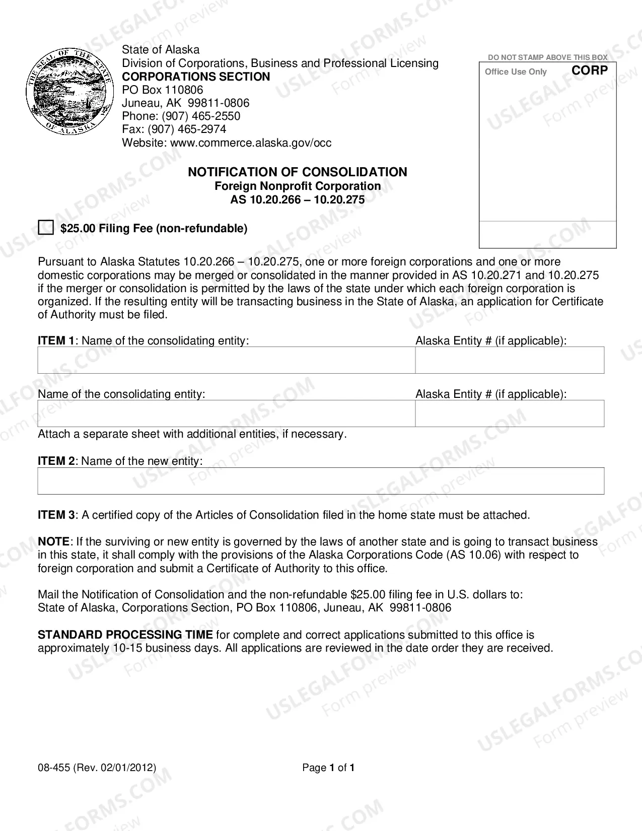 Preview Notification of Consolidation (Foreign Nonprofit Corporation)