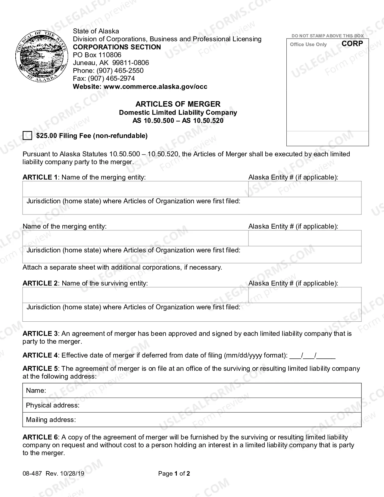 Preview Articles of Merger Limited Liability Company