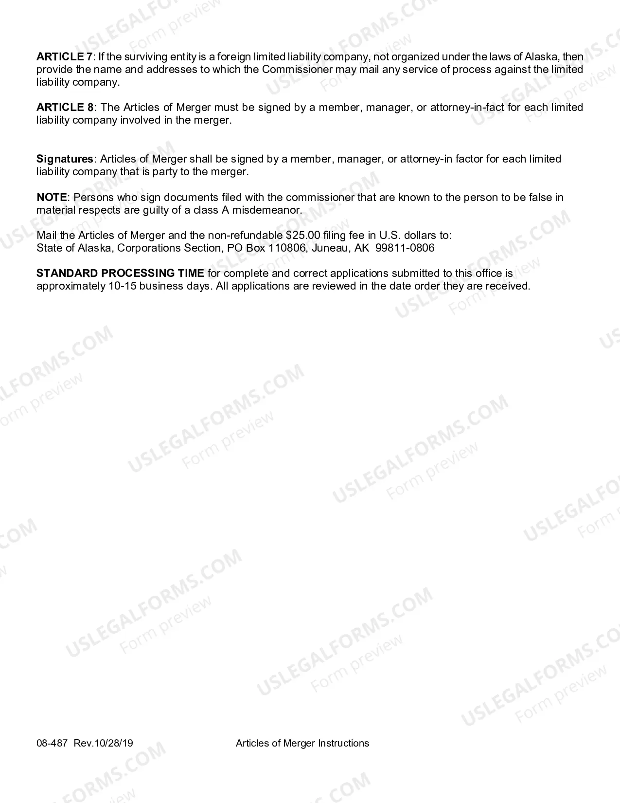 Preview Articles of Merger Limited Liability Company