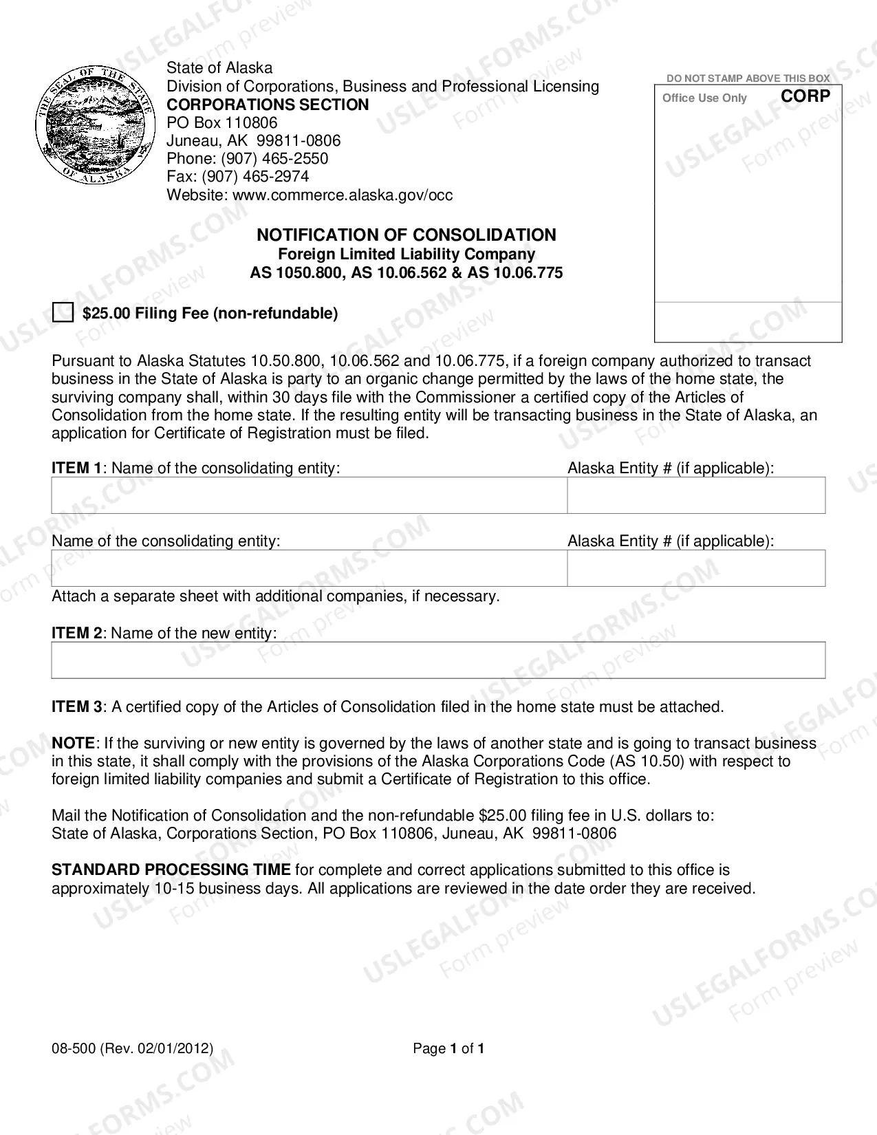 Preview Notification of Consolidation (Foreign LLC)