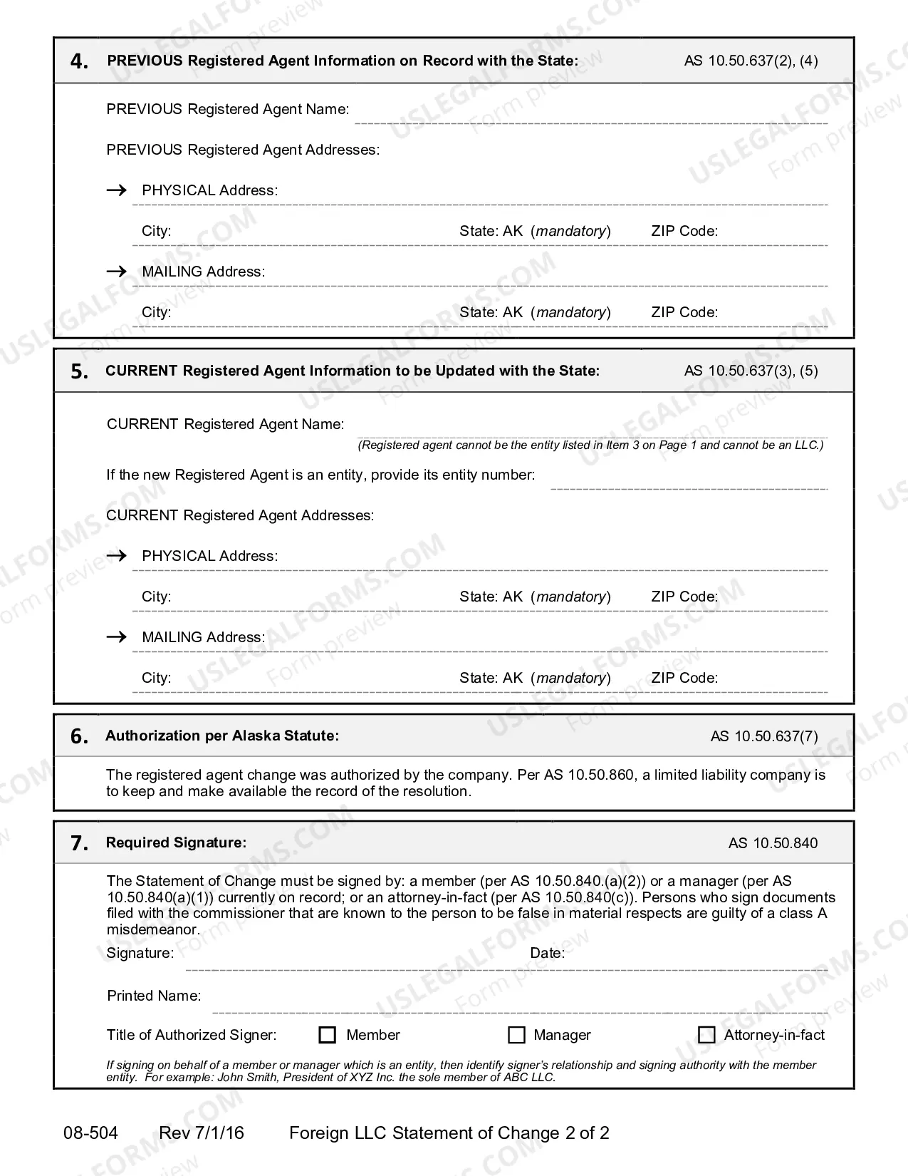 Preview Statement of Change (Foreign LLC)
