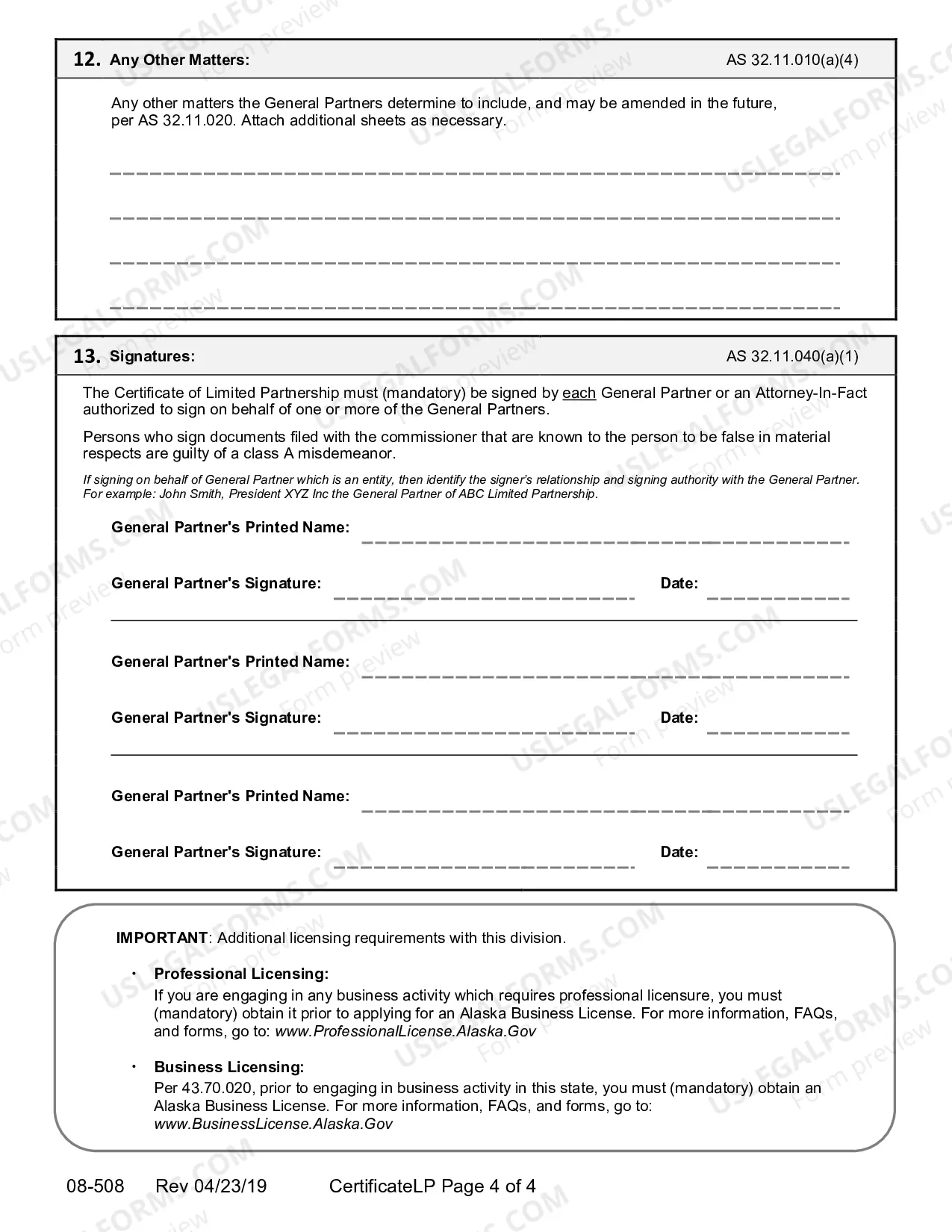 Preview Application For Certificate of Limited Partnership