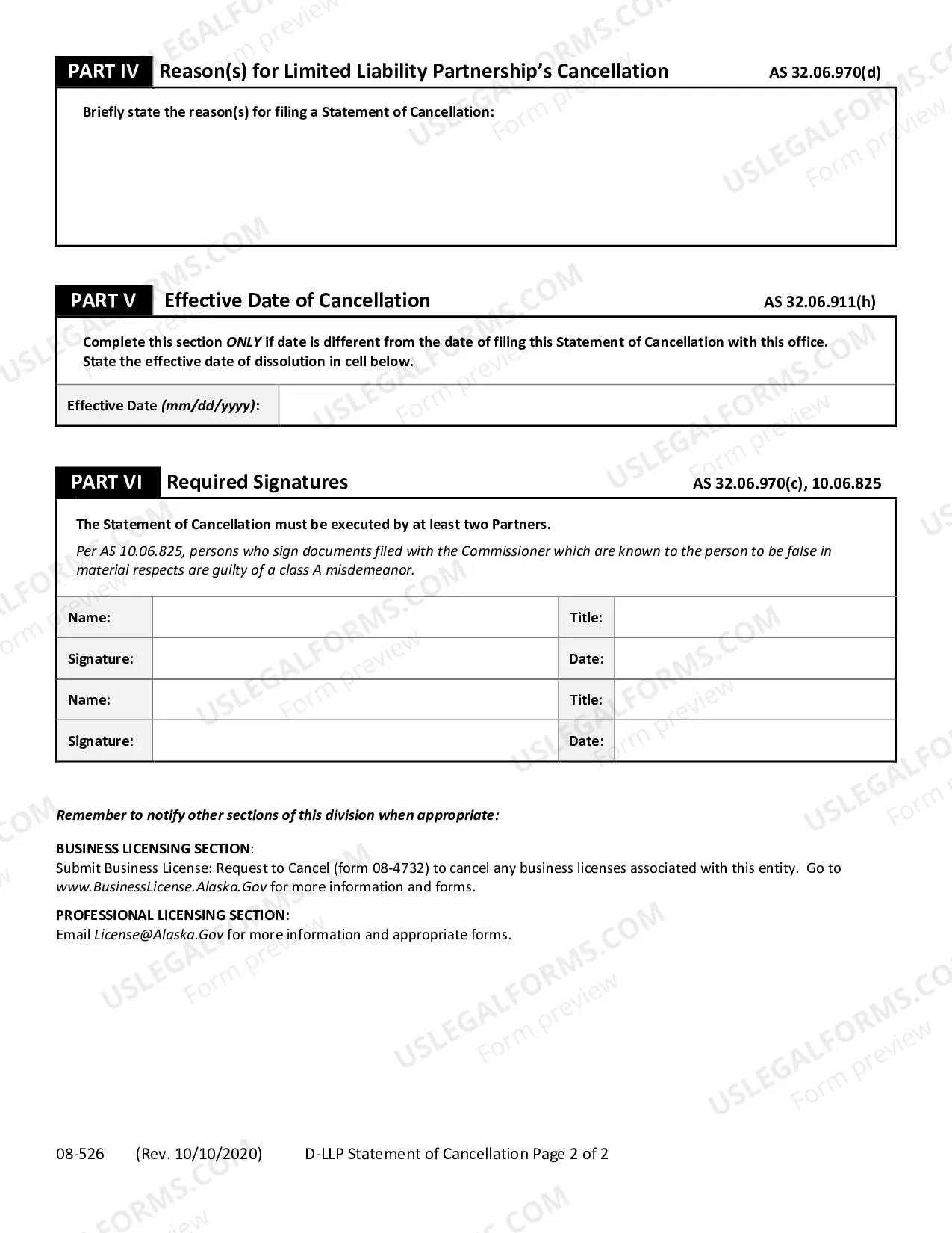 Preview Statement of Cancellation Domestic Limited Liability Partnership