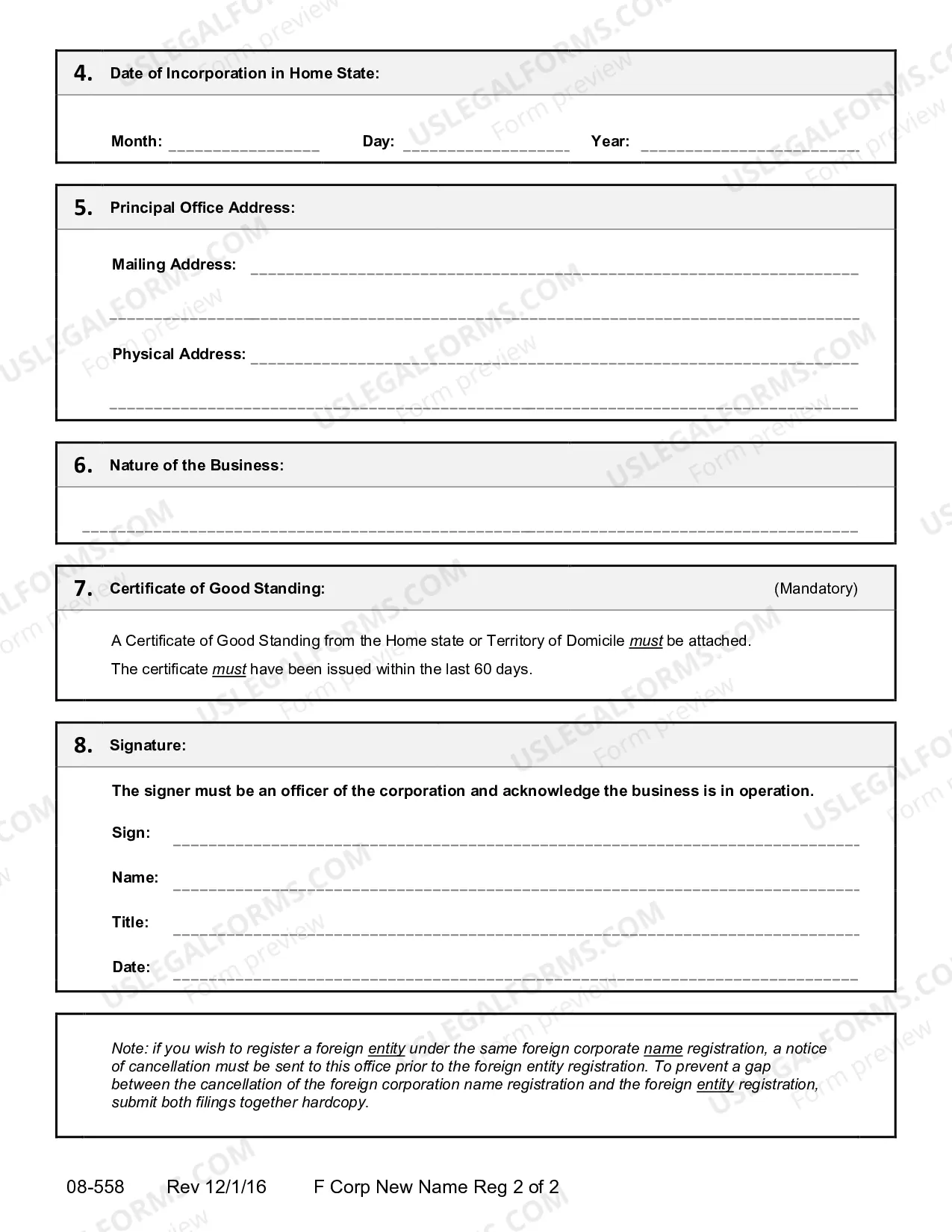 Preview Foreign Corporation Name Registration