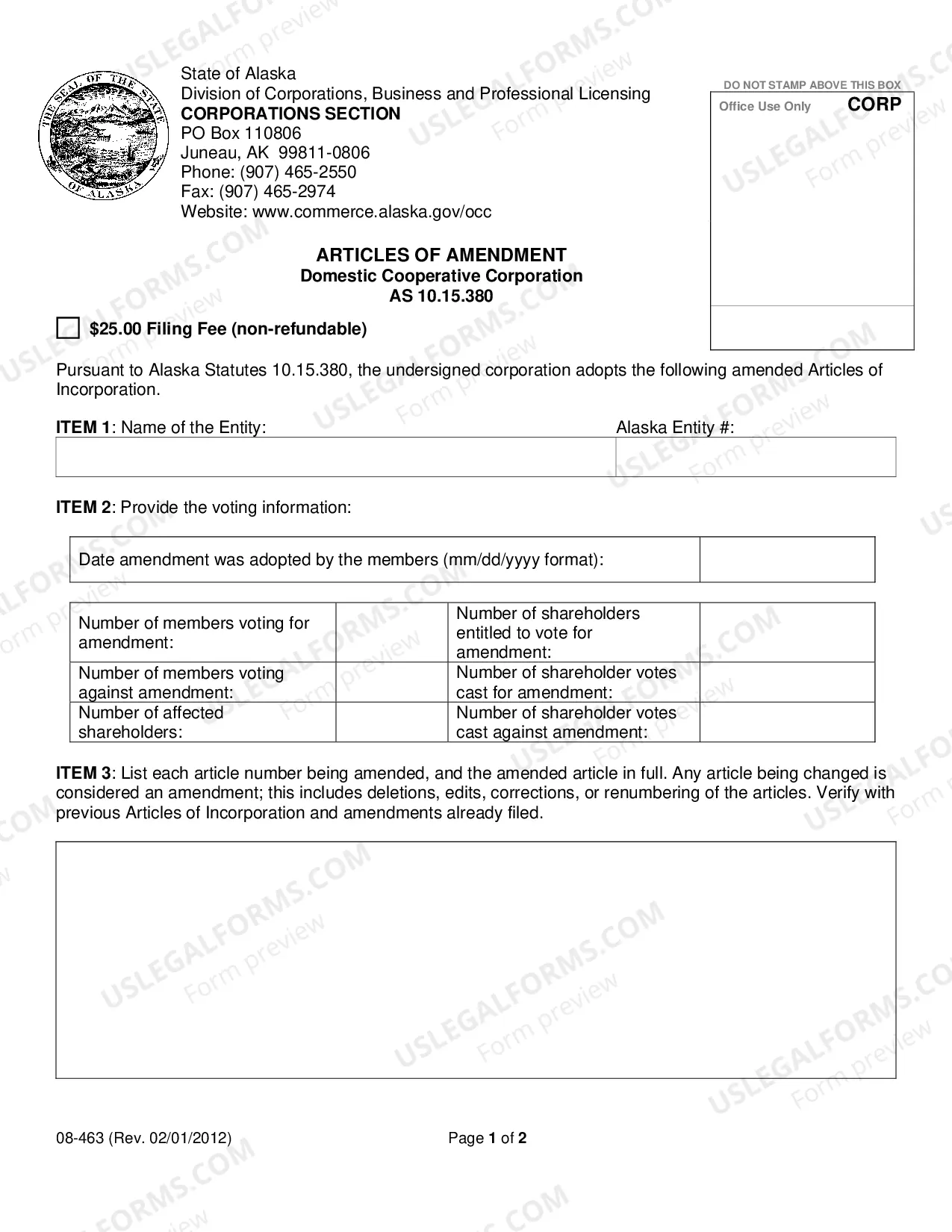 Preview Articles of Amendment (Domestic Cooperative Corporation)