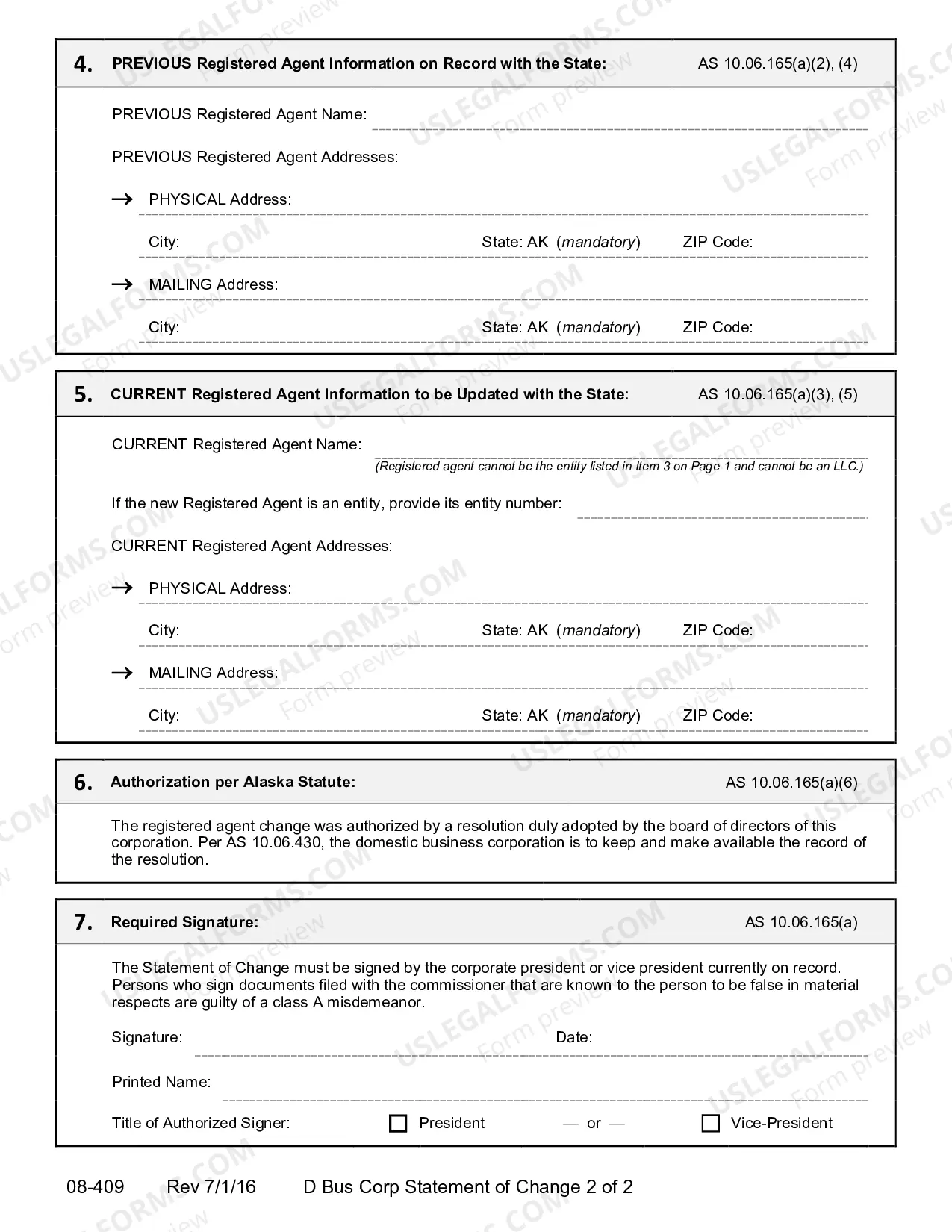 Preview Alaska Change of Registered Agent