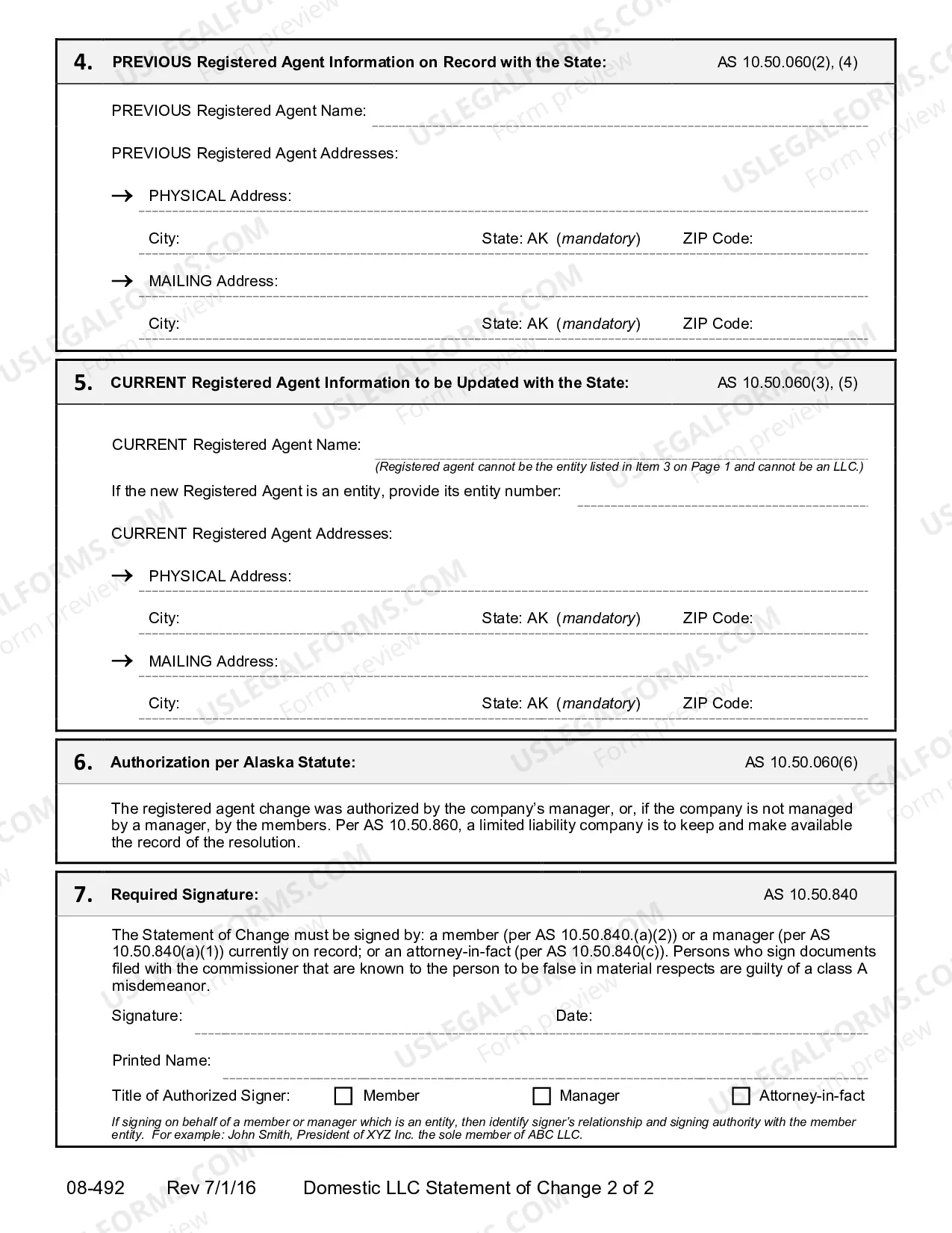 Preview Alaska Change of Registered Agent