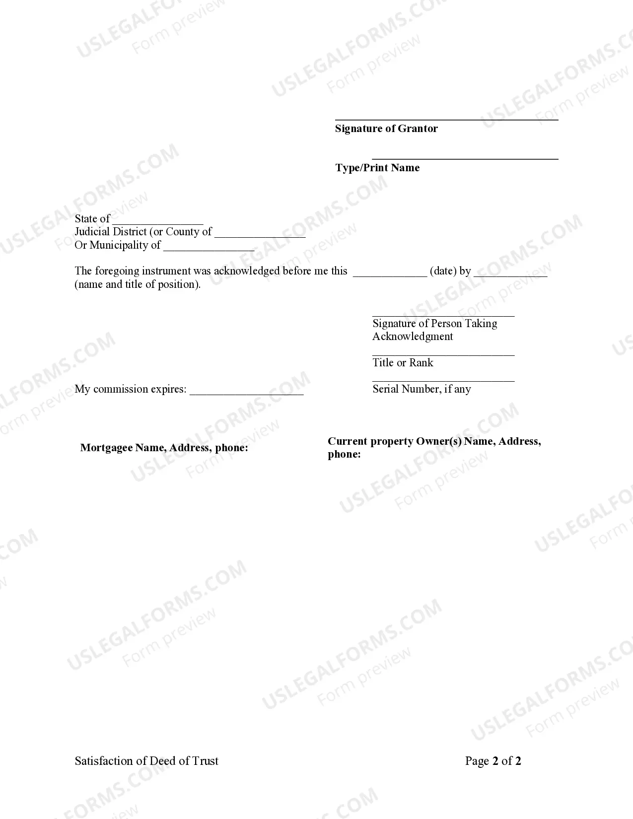 Preview Satisfaction, Release or Cancellation of Deed of Trust by Individual