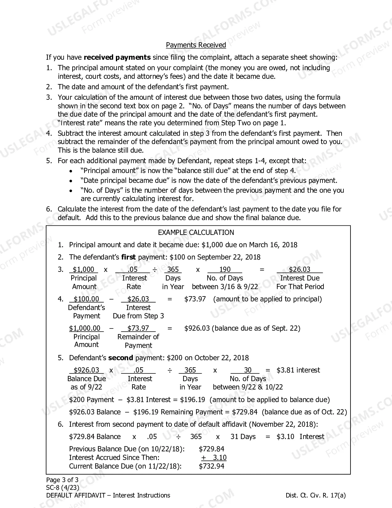 Preview Default Affidavit and Request for Judgment