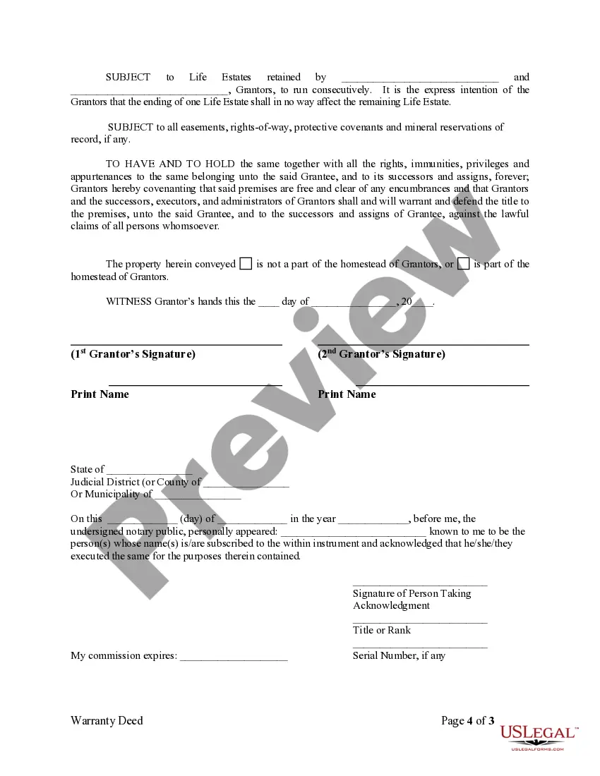 Preview Warranty Deed for Parents to Child with Reservation of Life Estate