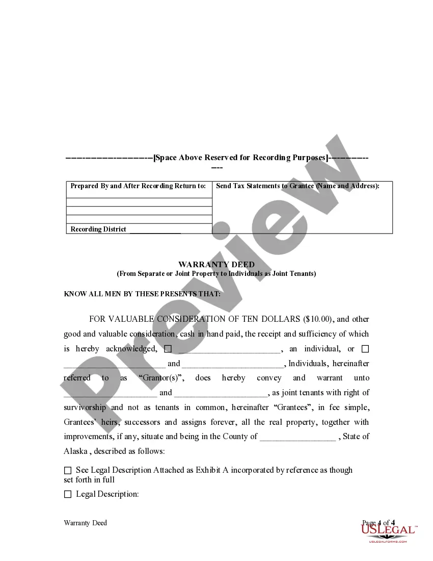 Preview Warranty Deed for Separate or Joint Property to Joint Tenancy