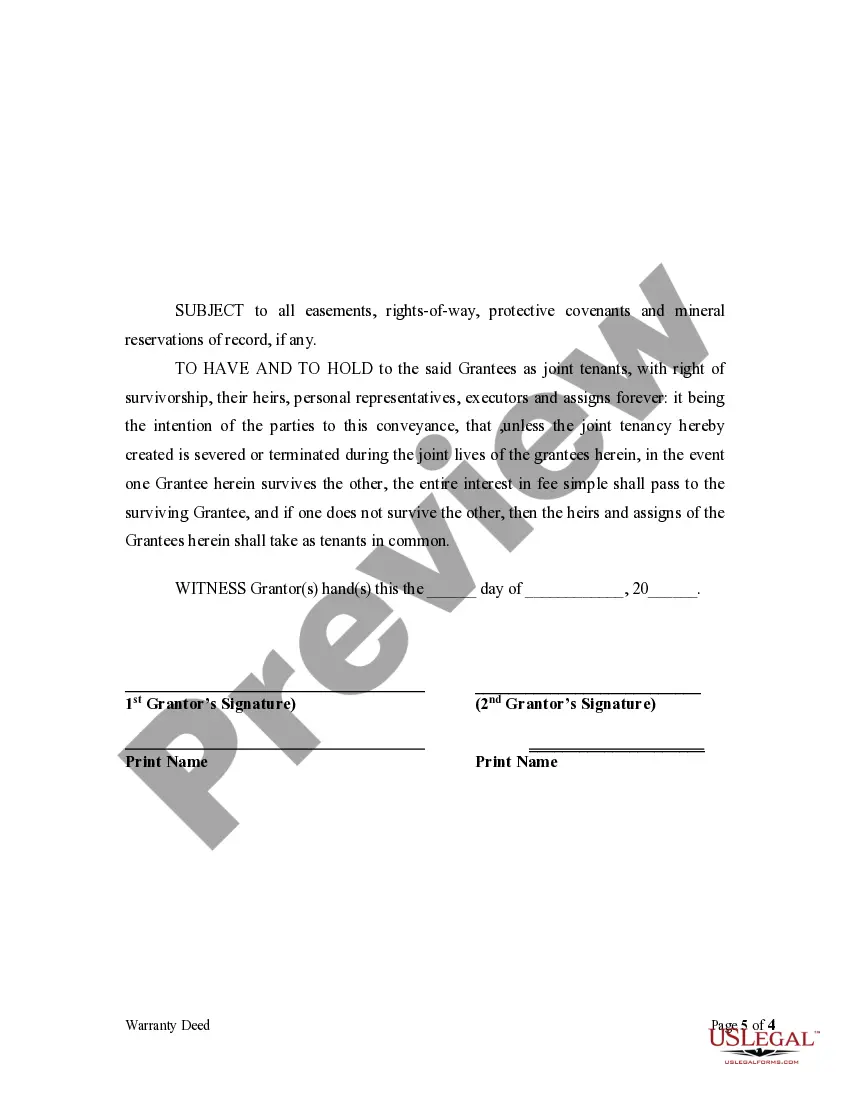 Preview Warranty Deed for Separate or Joint Property to Joint Tenancy