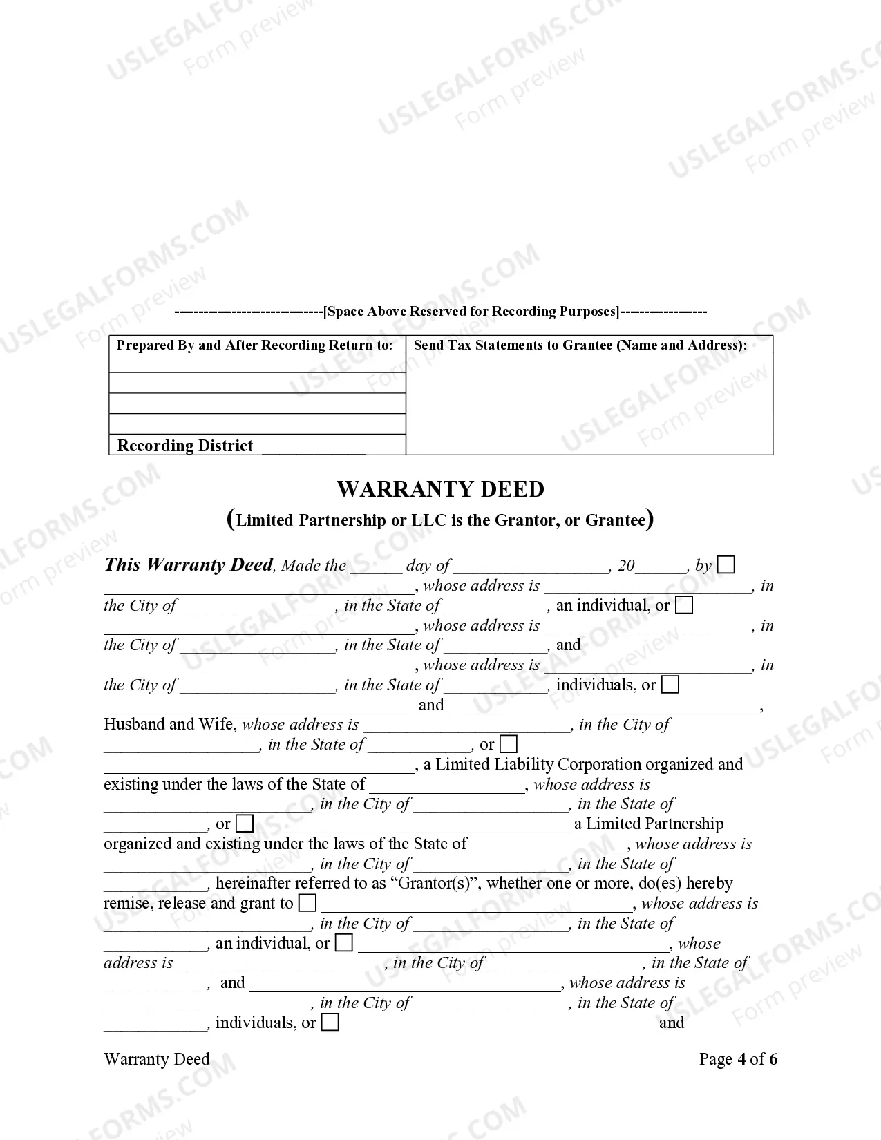 Preview Warranty Deed from Limited Partnership or LLC is the Grantor, or Grantee