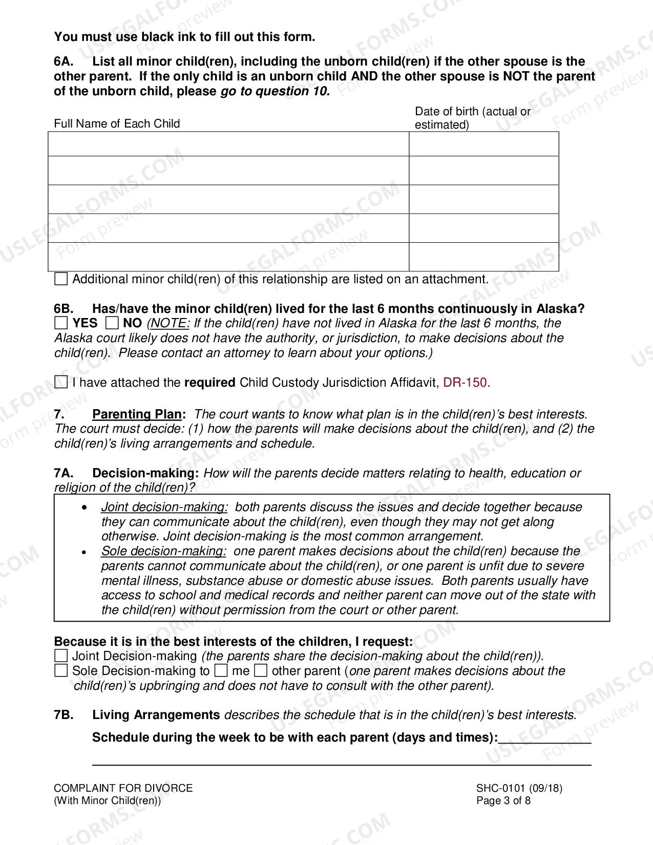 Preview Divorce Complaint, SHC-101
