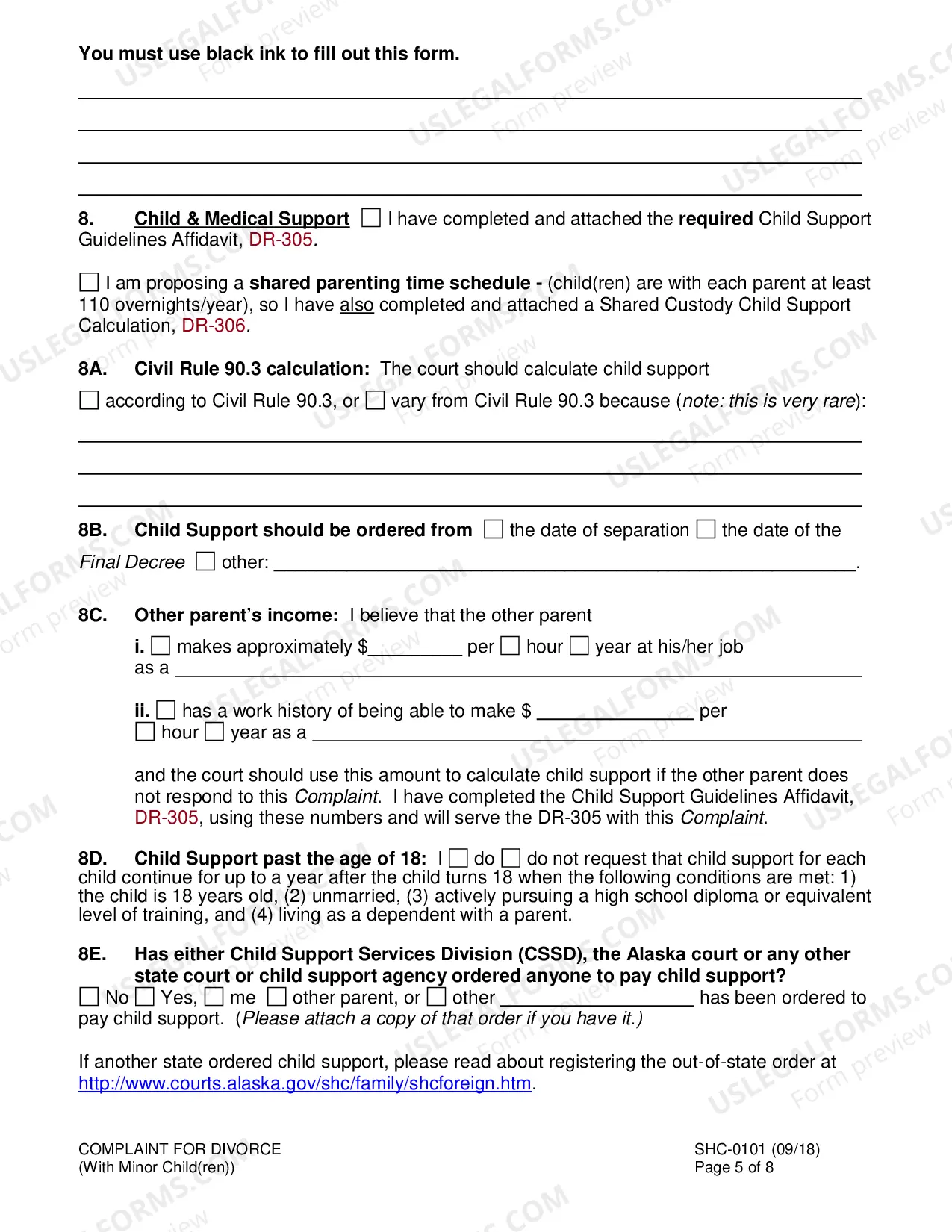 Preview Divorce Complaint, SHC-101