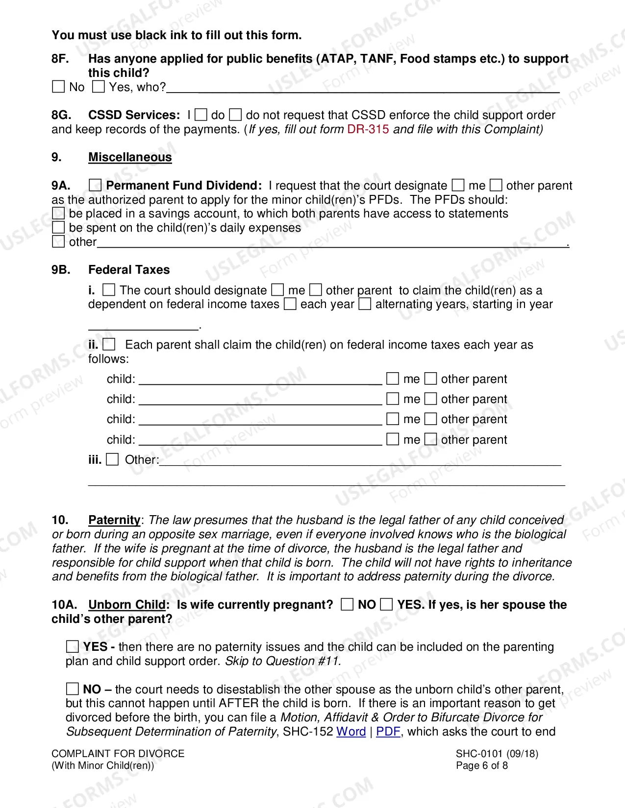 Preview Divorce Complaint, SHC-101