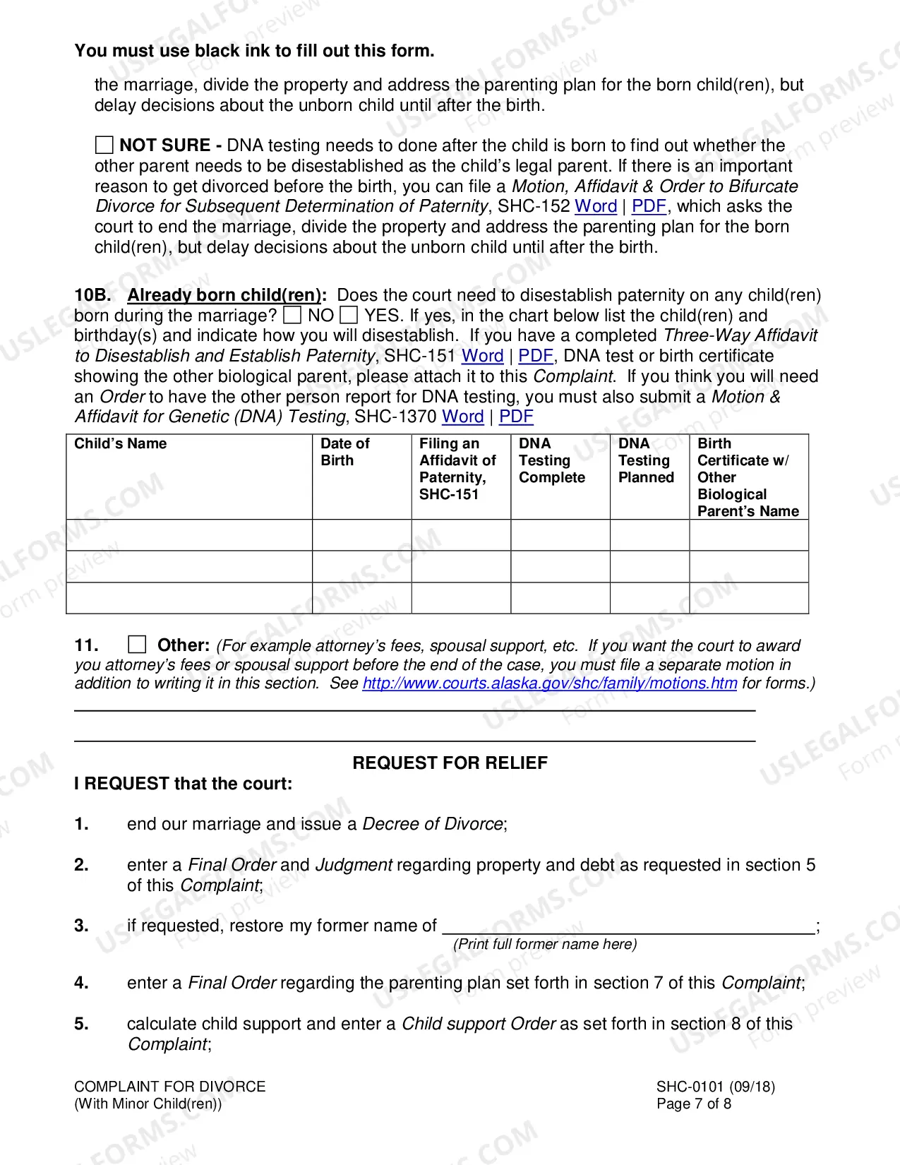 Preview Divorce Complaint, SHC-101