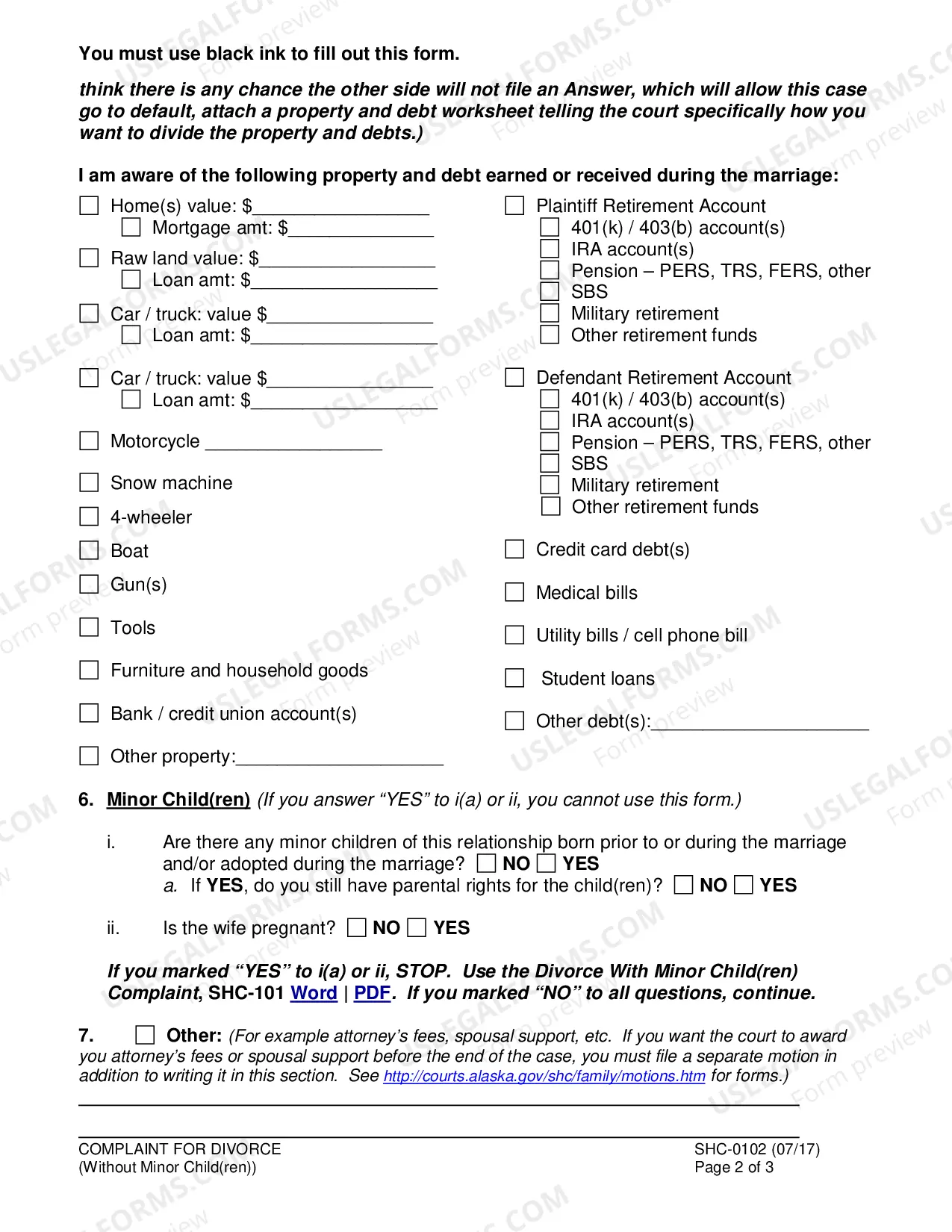 Preview Divorce Complaint, SHC-102
